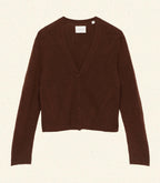 Luxurious 100% Cashmere V-Neck Cardigan Sweater: Fitted, Ribbed, Dark Umber
