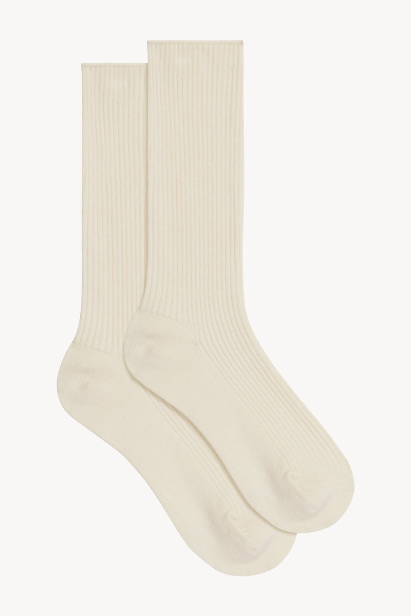 ÉTERNE Ultra-Cozy Cream Ribbed Cotton Blend Everyday Socks One Size