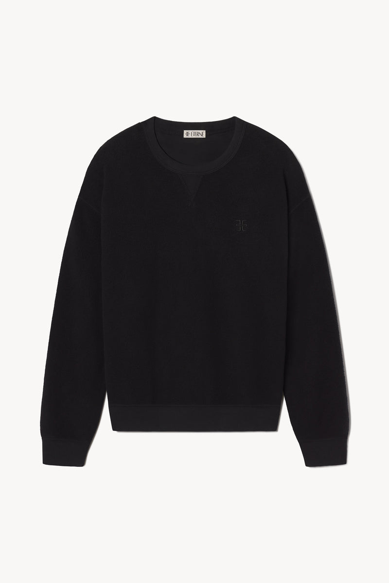 ÉTERNE Cozy Black Cotton Crew Sweatshirt: Relaxed Fit, Brushed Fleece Softness