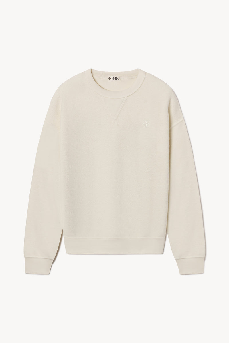 ÉTERNE Ultra-Soft Cotton Cream Classic Crew Neck Sweatshirt Relaxed Fit