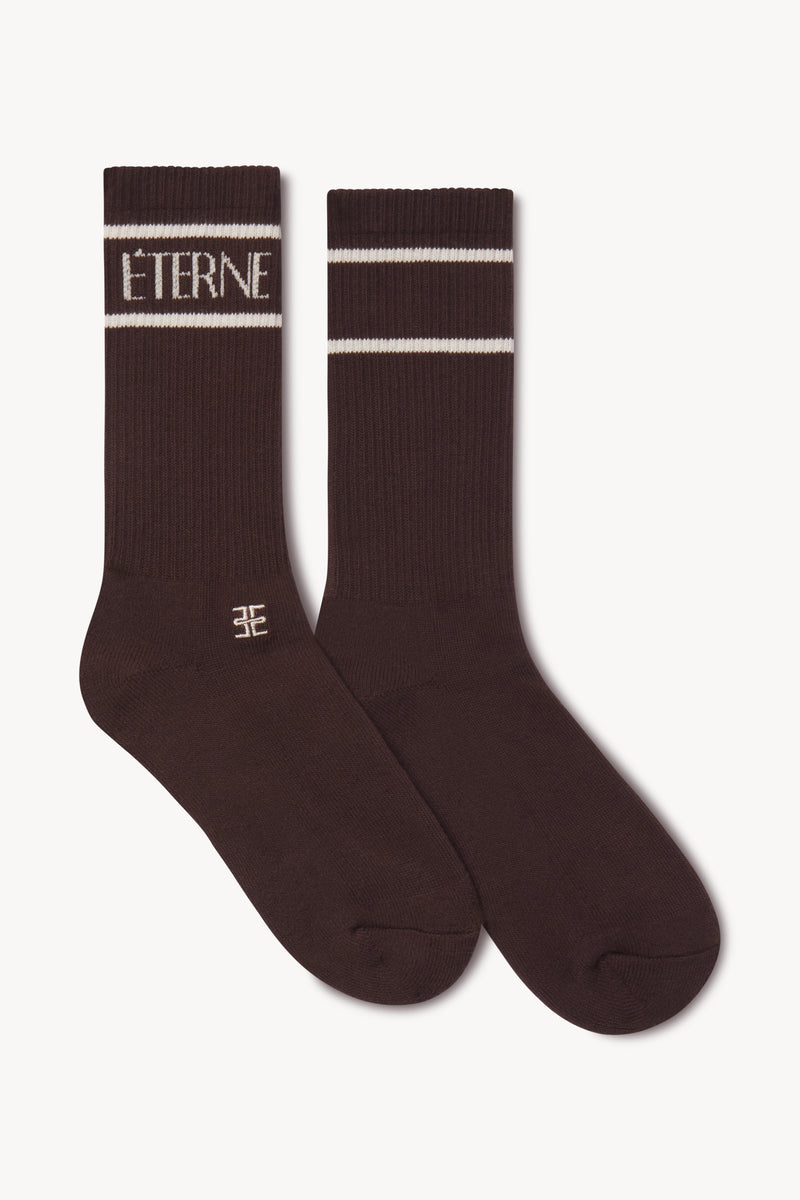 ÉTERNE Espresso Cotton Blend Logo Sport Sock: Ultra-Soft, Sporty, Everyday Essential