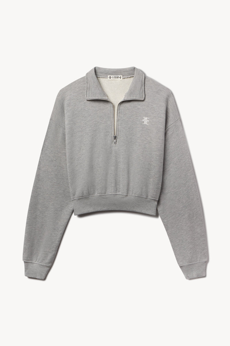 ÉTERNE Heather Grey French Terry Cropped Half-Zip Sweatshirt - Relaxed Fit, Cozy Comfort