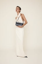 Chic Genuine Leather Black Shoulder Bag with Golden Hardware - Compact Baguette Style