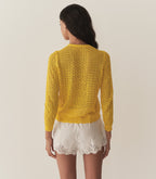 Diane Cardigan Citrus Lightweight Sheer Pointelle Viscose Blend Crew Neck Sweater