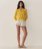 Diane Cardigan Citrus Lightweight Sheer Pointelle Viscose Blend Crew Neck Sweater