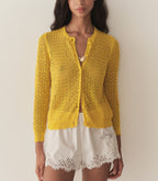 Diane Cardigan Citrus Lightweight Sheer Pointelle Viscose Blend Crew Neck Sweater