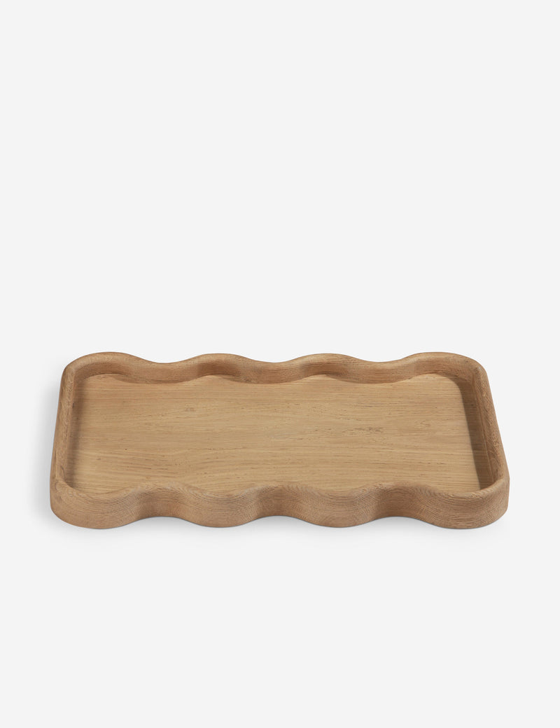 Artful Wavy Cario Solid Oak Wood Decorative Tabletop Tray