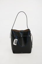 Chic Black Waxy Leather Belted Tote Bag, Versatile Shoulder Carry