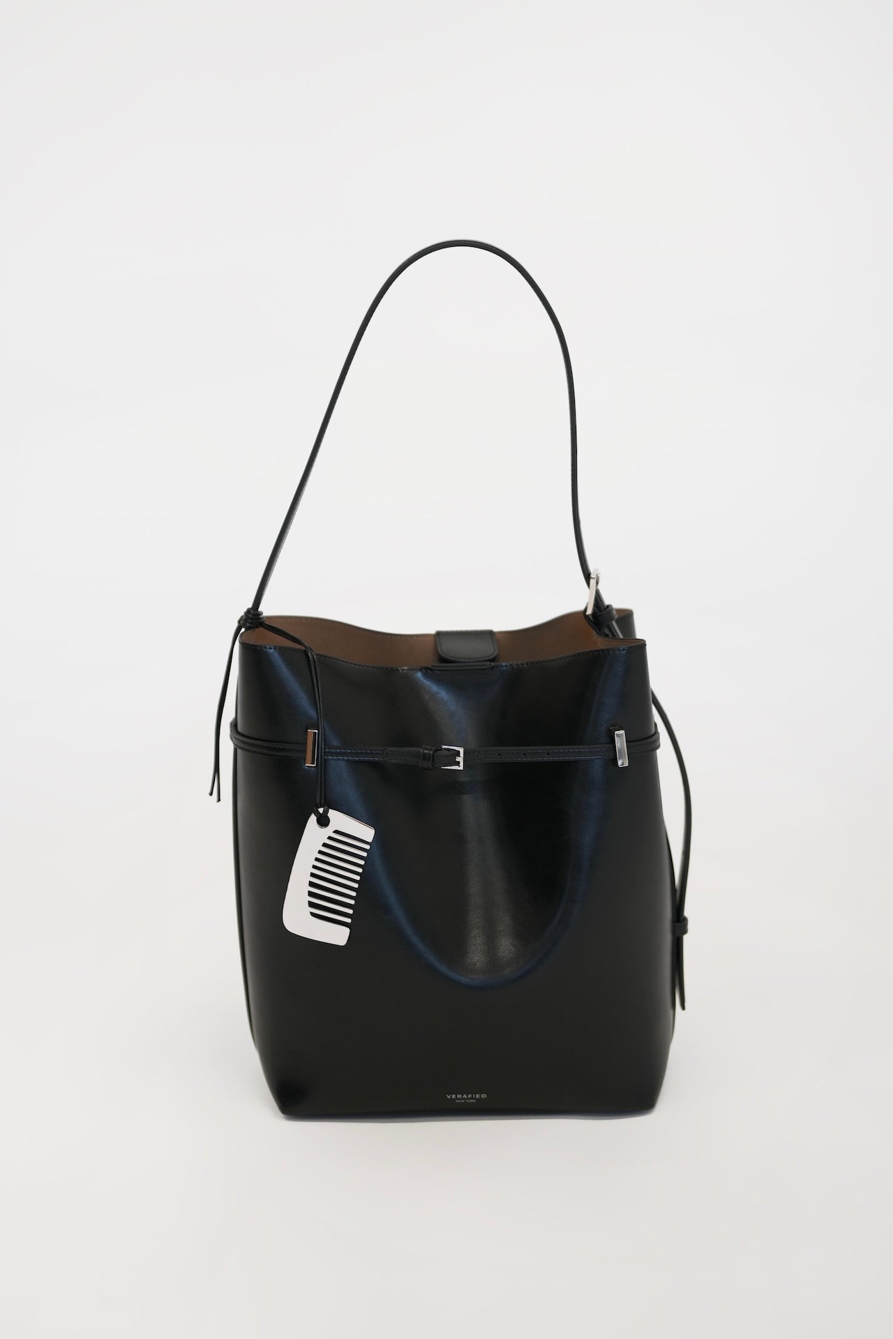 Chic Black Waxy Leather Belted Tote Bag, Versatile Shoulder Carry