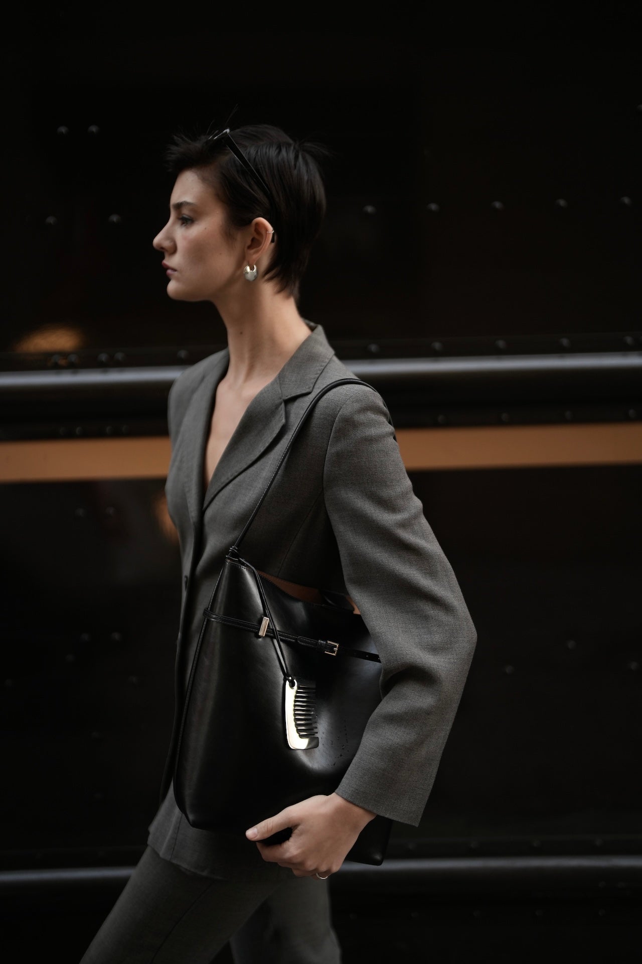 Chic Black Waxy Leather Belted Tote Bag, Versatile Shoulder Carry