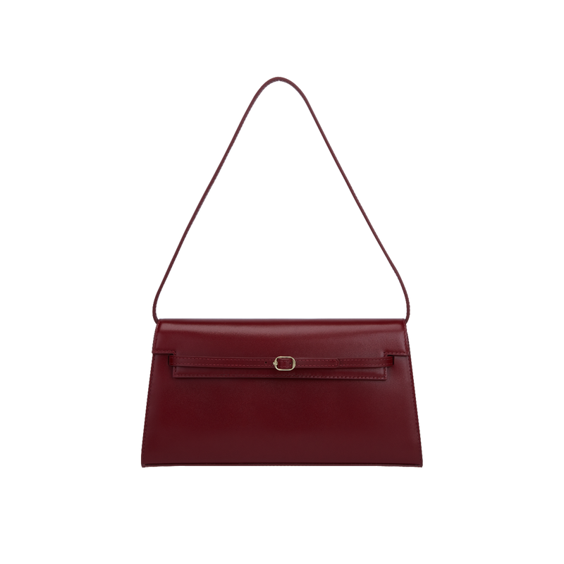 Dark Cherry Nappa Leather Shoulder Bag: Convertible, Adjustable Strap, Gold-Tone Buckle