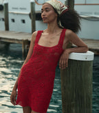 Hand-Crocheted Ruby Eloise Mini Dress: Pima Cotton, Floral Crochet, Square Neck