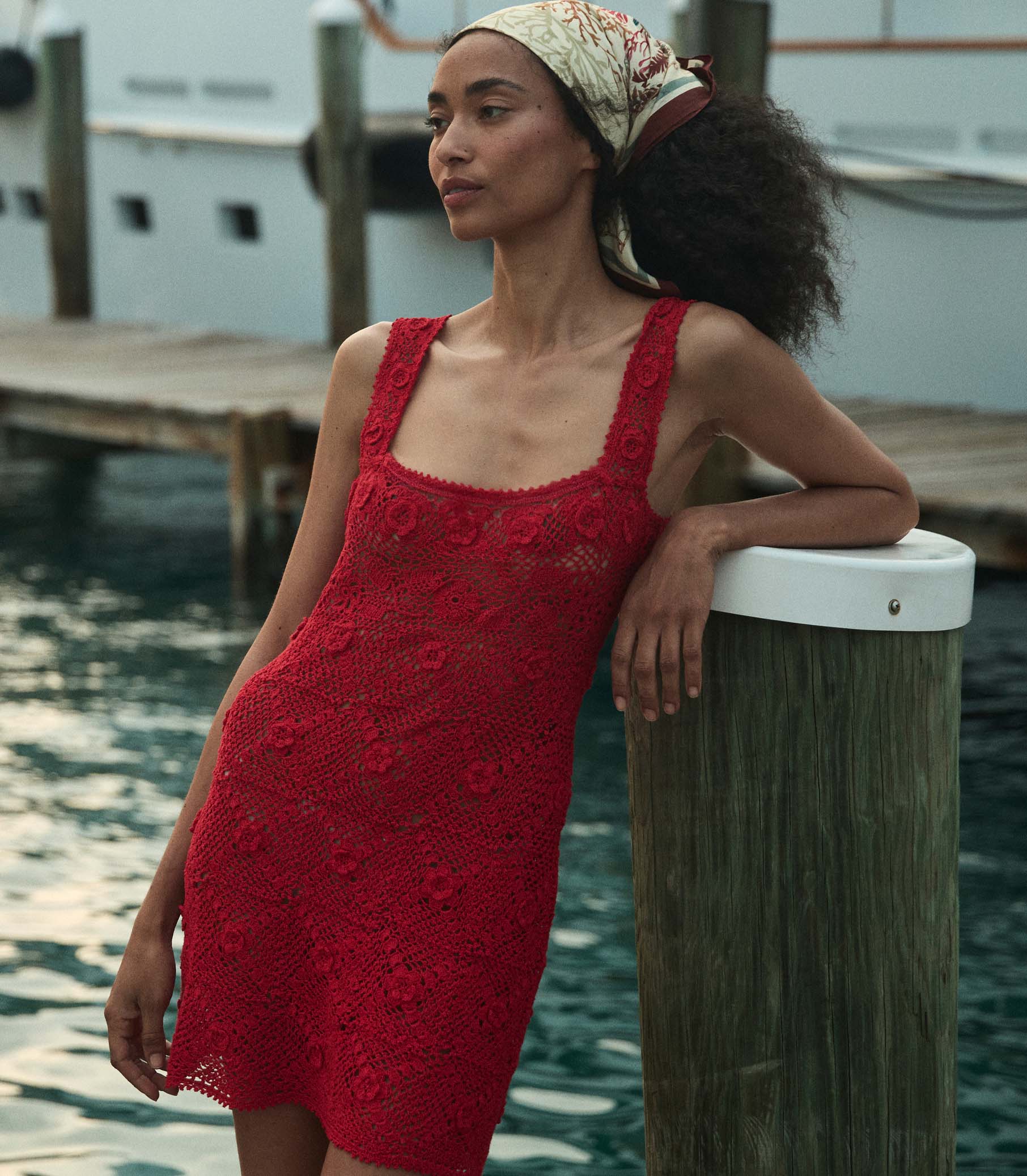 Hand-Crocheted Ruby Eloise Mini Dress: Pima Cotton, Floral Crochet, Square Neck