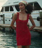 Hand-Crocheted Ruby Eloise Mini Dress: Pima Cotton, Floral Crochet, Square Neck