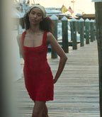 Hand-Crocheted Ruby Eloise Mini Dress: Pima Cotton, Floral Crochet, Square Neck