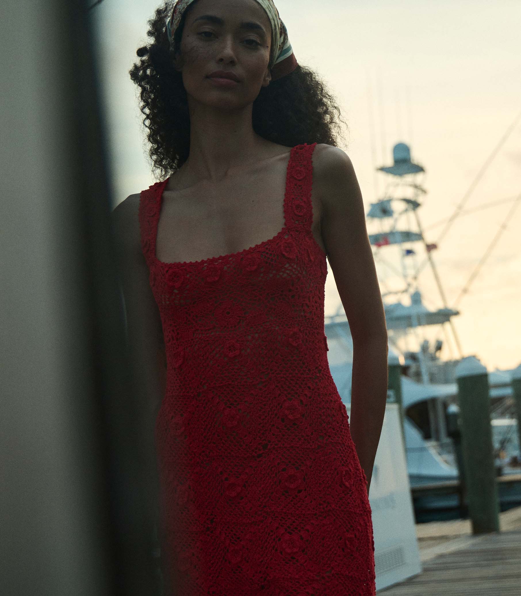 Hand-Crocheted Ruby Eloise Mini Dress: Pima Cotton, Floral Crochet, Square Neck