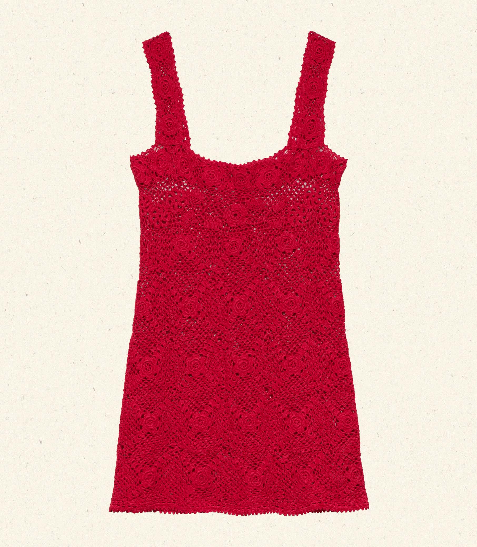 Hand-Crocheted Ruby Eloise Mini Dress: Pima Cotton, Floral Crochet, Square Neck