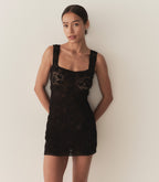 Hand-Crocheted Pima Cotton Eloise Mini Shift Dress with Floral Details