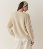 Emmons Cream Plush Alpaca Oversized Slouchy V-Neck Fisherman Knit Sweater