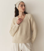 Emmons Cream Plush Alpaca Oversized Slouchy V-Neck Fisherman Knit Sweater