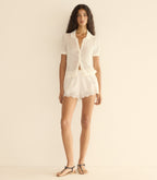 Eveline Ivory Lightweight Pointelle Knit Cardigan with Peter Pan Collar