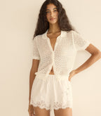 Eveline Ivory Lightweight Pointelle Knit Cardigan with Peter Pan Collar