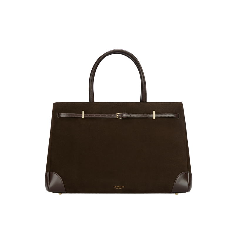 Espresso Suede Book Tote Bag: Versatile Shoulder Crossbody for 13-inch Laptops