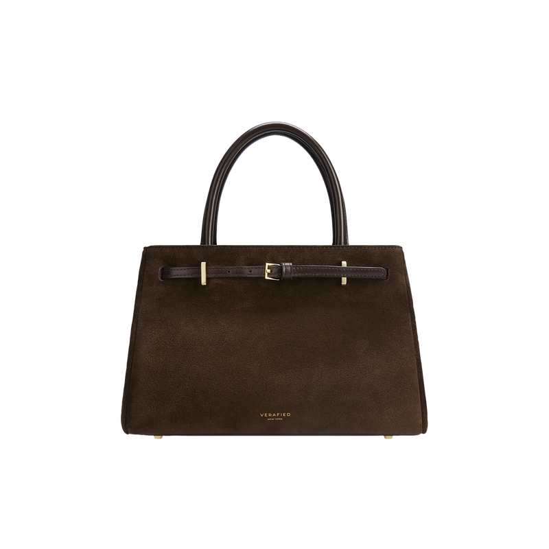 Espresso Suede Versatile Book Tote Bag with Detachable Crossbody Strap