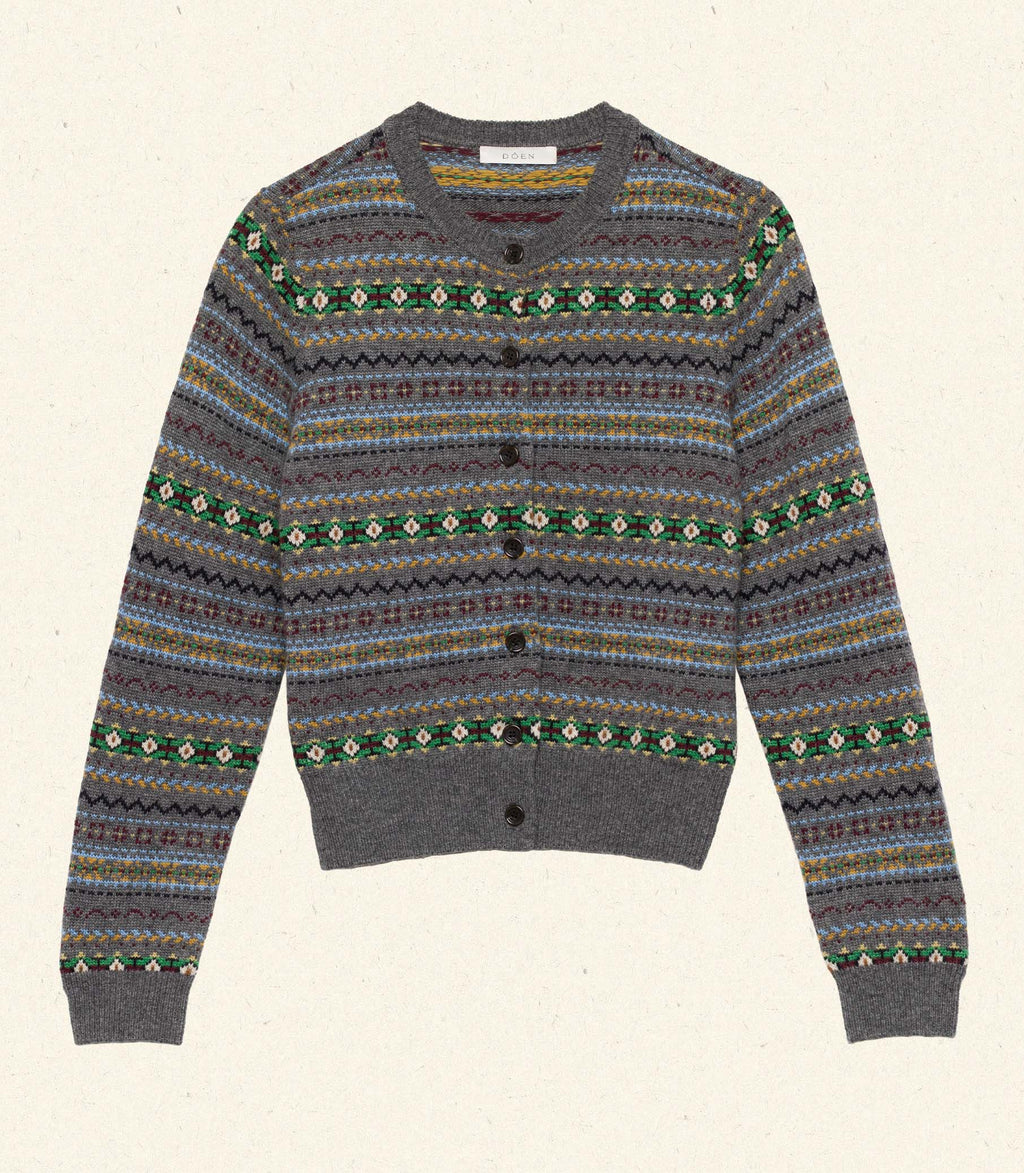 Vintage-Inspired Dashwood Fair Isle Wool-Cashmere Fitted Cardigan Sweater with Buttons