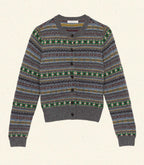 Vintage-Inspired Dashwood Fair Isle Wool-Cashmere Fitted Cardigan Sweater with Buttons