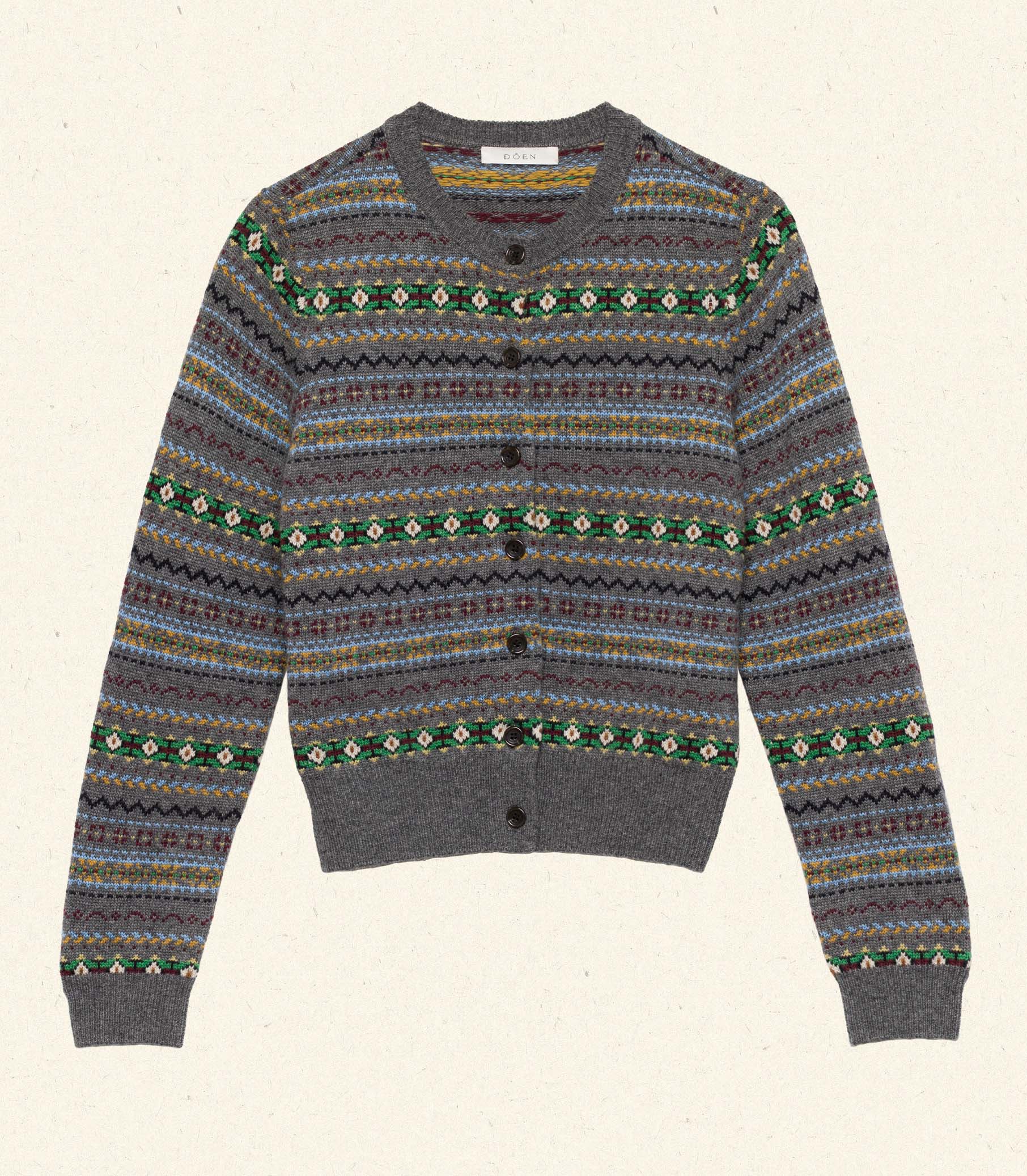 Vintage-Inspired Dashwood Fair Isle Wool-Cashmere Fitted Cardigan Sweater with Buttons