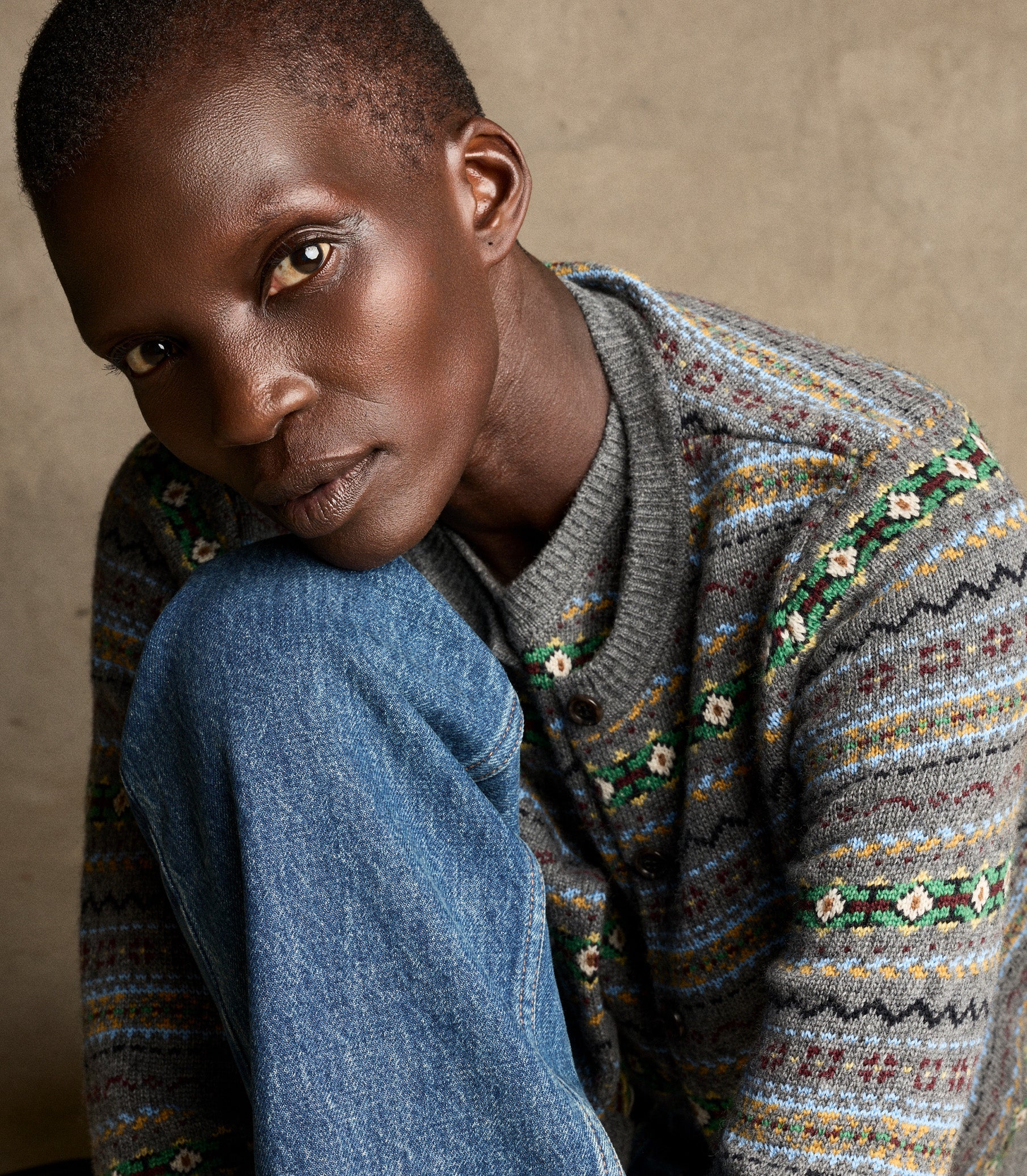 Vintage-Inspired Dashwood Fair Isle Wool-Cashmere Fitted Cardigan Sweater with Buttons