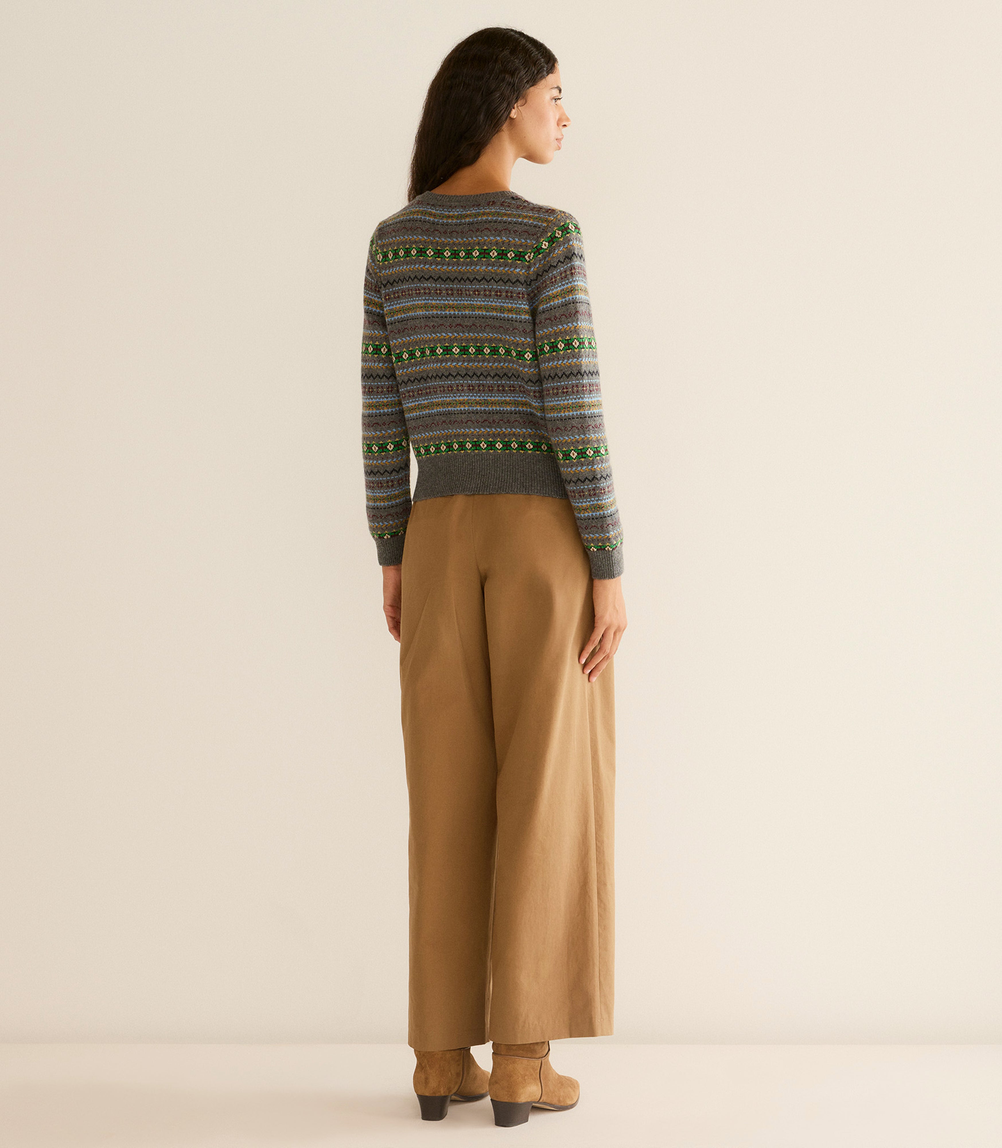 Vintage-Inspired Dashwood Fair Isle Wool-Cashmere Fitted Cardigan Sweater with Buttons