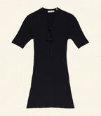 Faybelle Navy Ribbed Mini Dress | Stretchy Linen Blend V-Neck Tie-Front