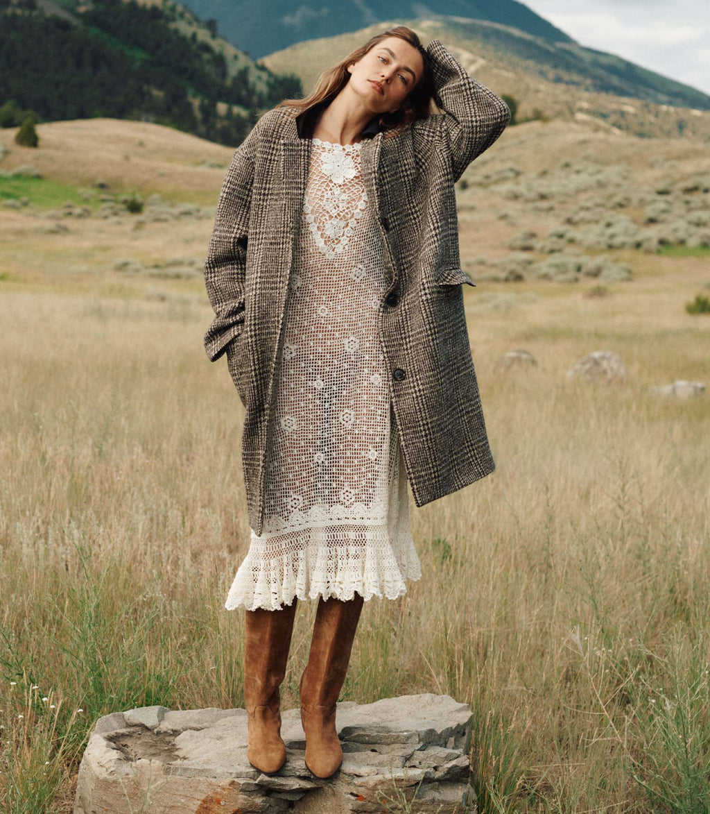 Elegant Hand-Crocheted Pearl Pima Cotton Midi Dress - Irish Lace Inspired