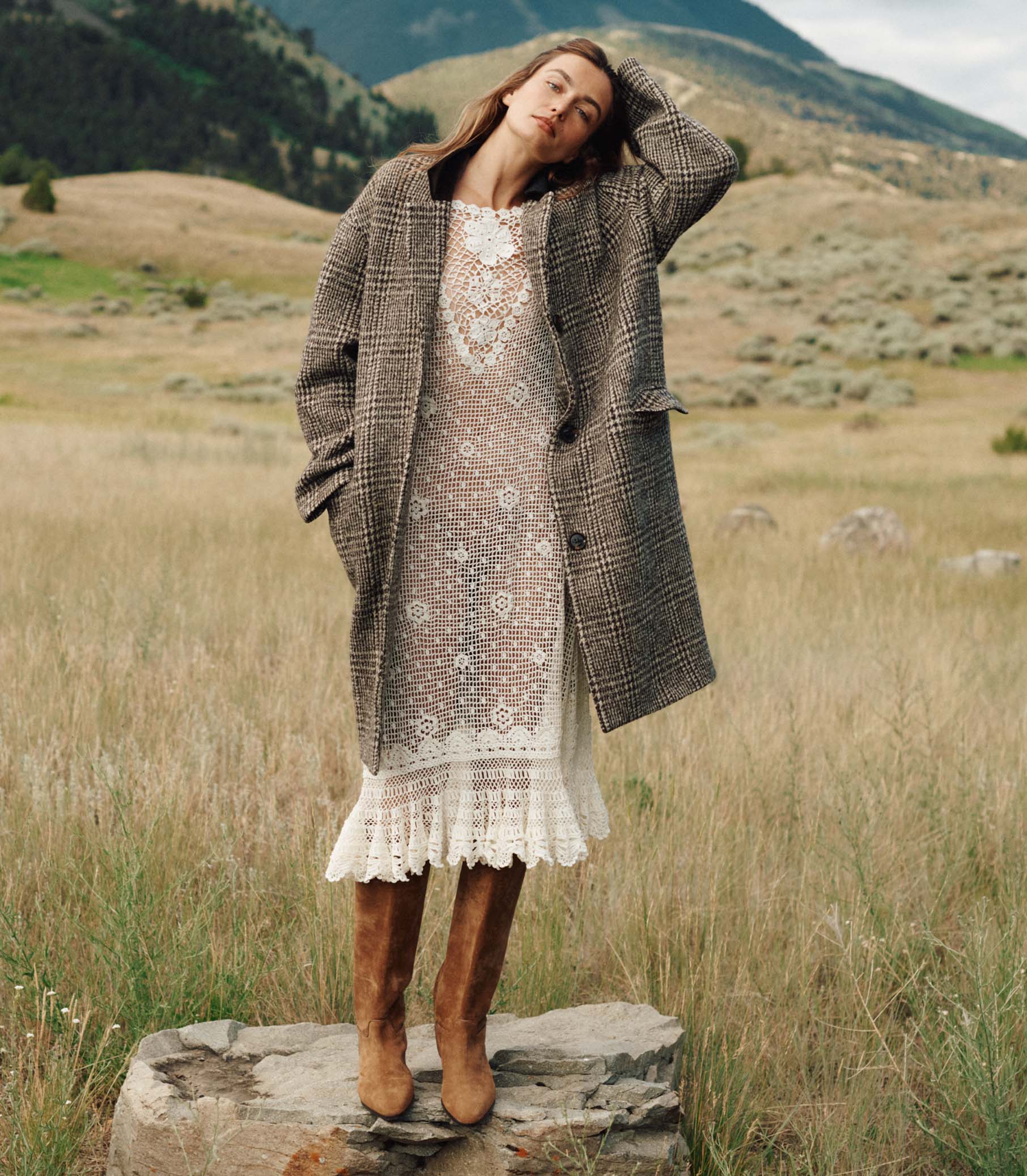 Elegant Hand-Crocheted Pearl Pima Cotton Midi Dress - Irish Lace Inspired