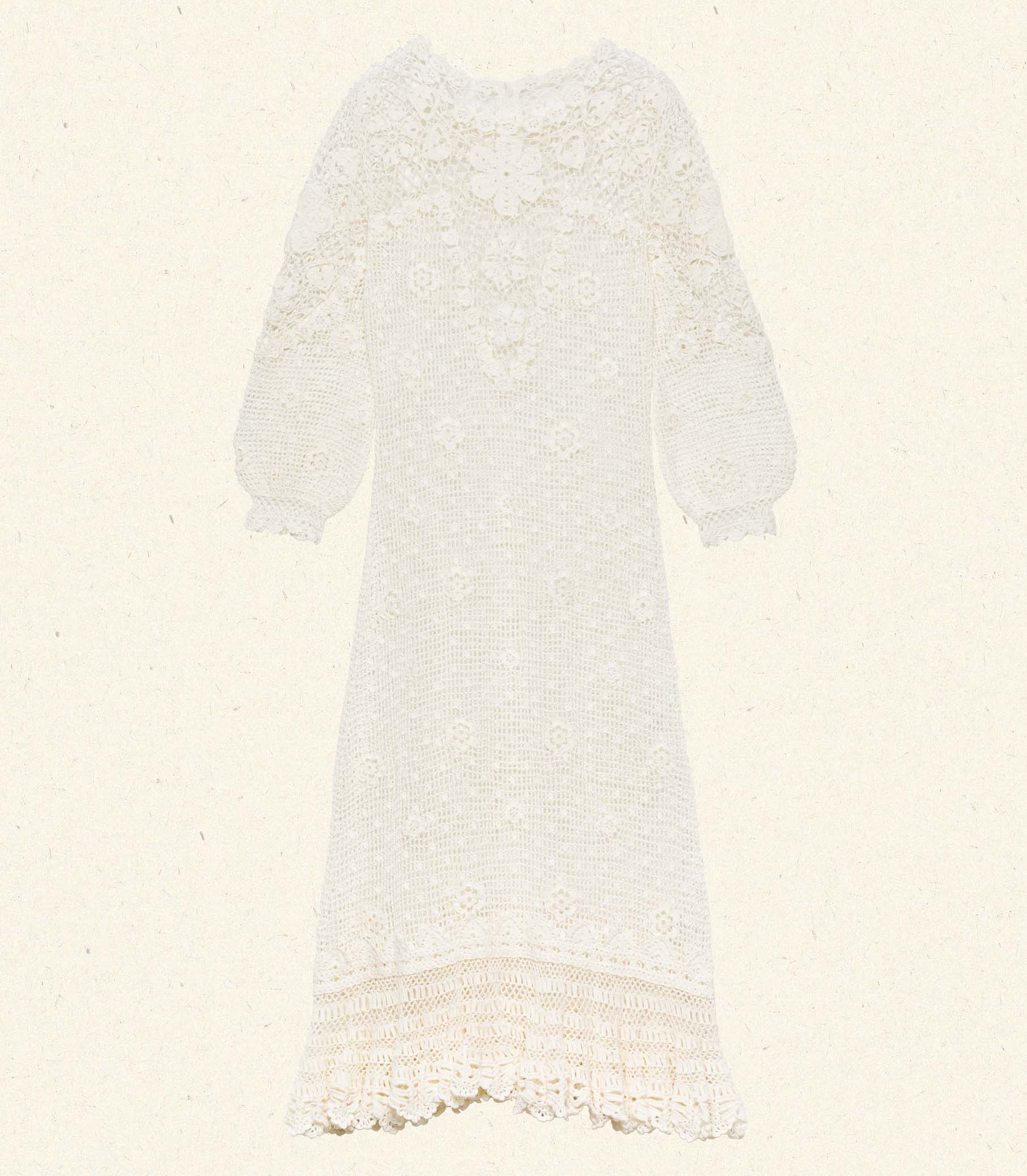 Elegant Hand-Crocheted Pearl Pima Cotton Midi Dress - Irish Lace Inspired