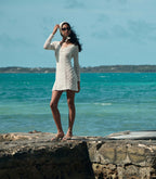 DOEN Florina Pearl Hand-Crocheted Pima Cotton Mini Dress with Sheer Lace Bodice