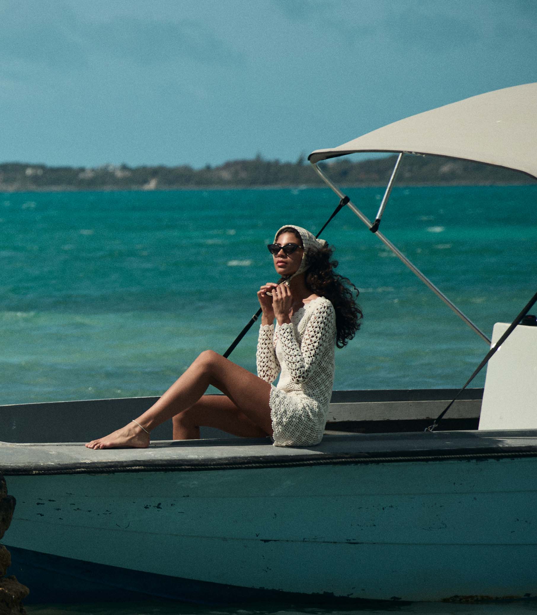 DOEN Florina Pearl Hand-Crocheted Pima Cotton Mini Dress with Sheer Lace Bodice