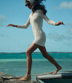 DOEN Florina Pearl Hand-Crocheted Pima Cotton Mini Dress with Sheer Lace Bodice