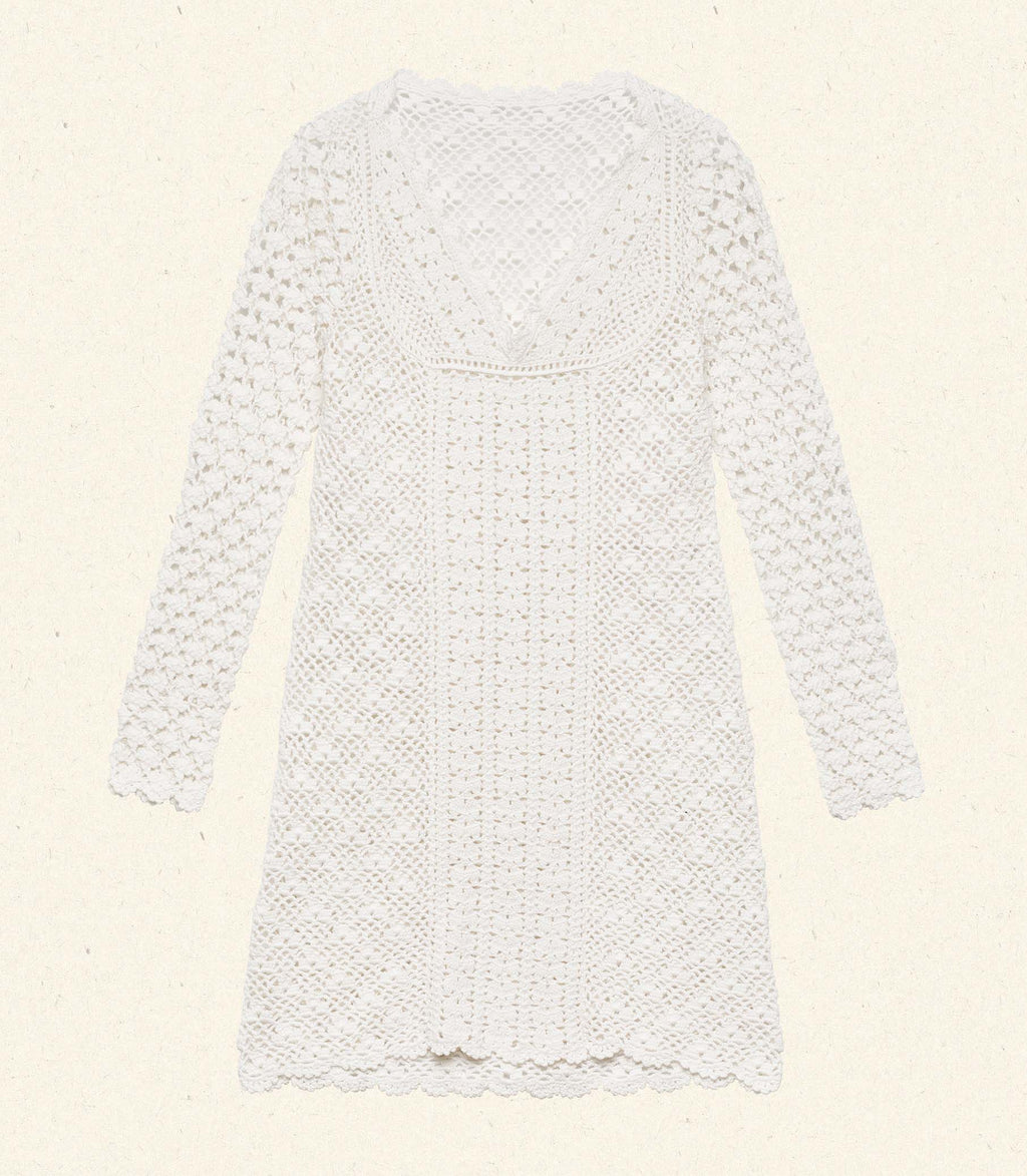 DOEN Florina Pearl Hand-Crocheted Pima Cotton Mini Dress with Sheer Lace Bodice