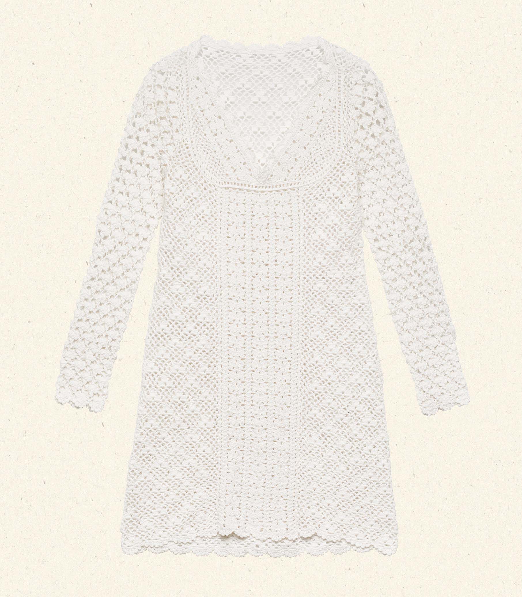 DOEN Florina Pearl Hand-Crocheted Pima Cotton Mini Dress with Sheer Lace Bodice