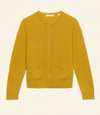 Luxurious Citrine Cashmere Cardigan: Cloud-Soft, Fitted, Mother-of-Pearl Buttons