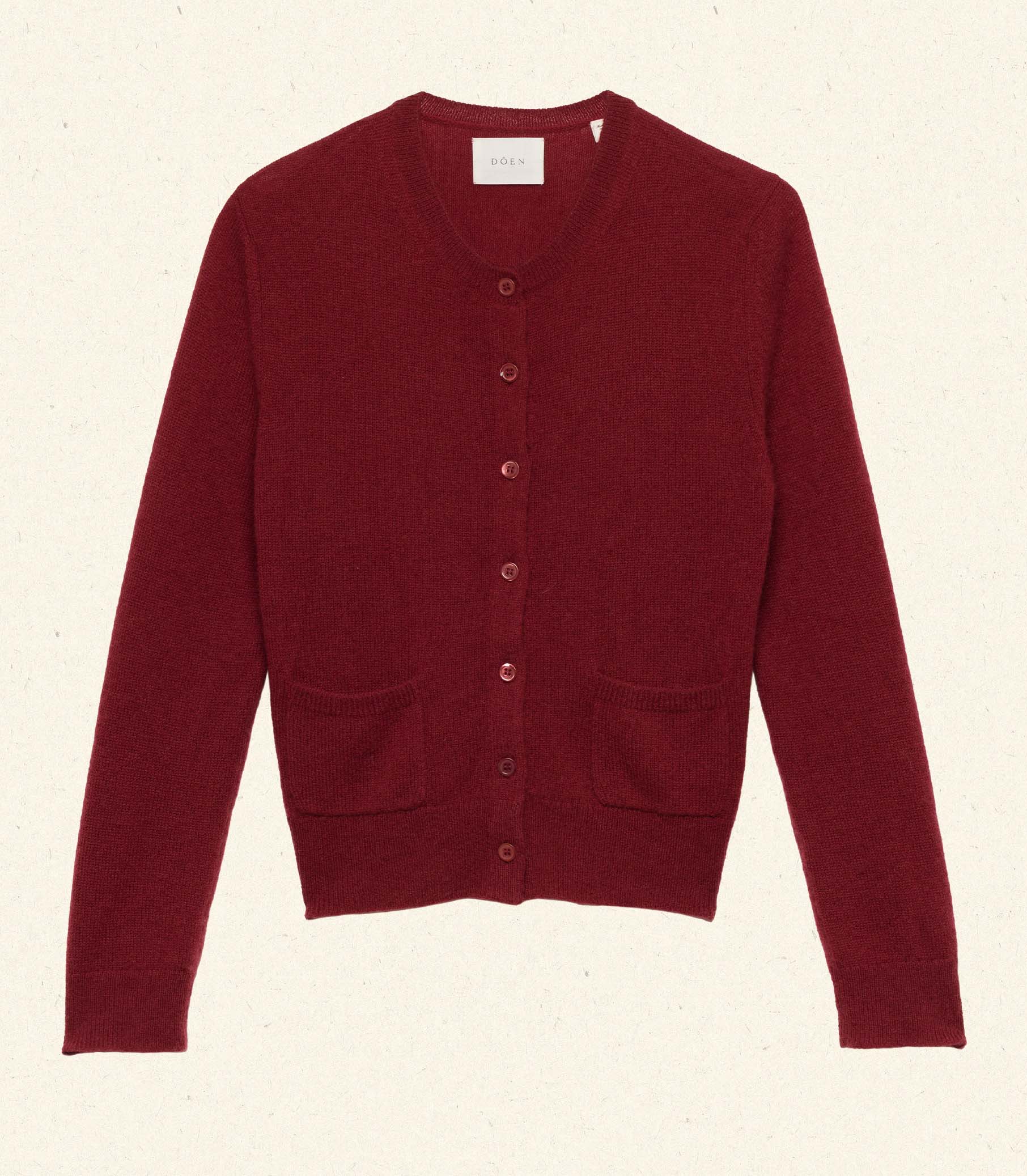 Luxurious Cloud-Soft Cashmere Cardigan, Classic Crew Neck, Fitted Silhouette, Malbec