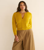 Luxurious Citrine Cashmere Cardigan: Cloud-Soft, Fitted, Mother-of-Pearl Buttons