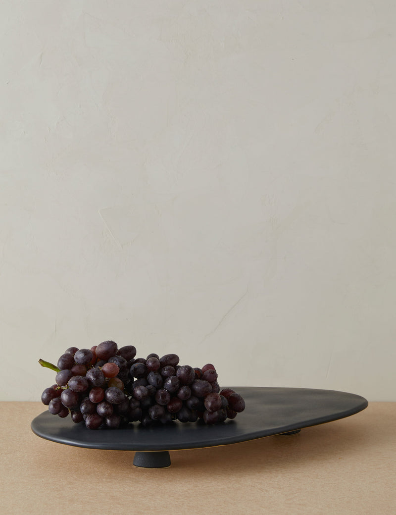 Sarah Sherman Samuel Black Stoneware Footed Serving Display Tray