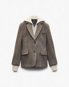 Frank Mixed-Media Plaid Wool Blend Blazer with Detachable Sweater Insert