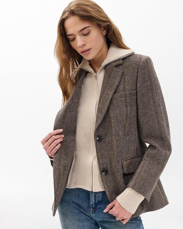 Frank Mixed-Media Plaid Wool Blend Blazer with Detachable Sweater Insert