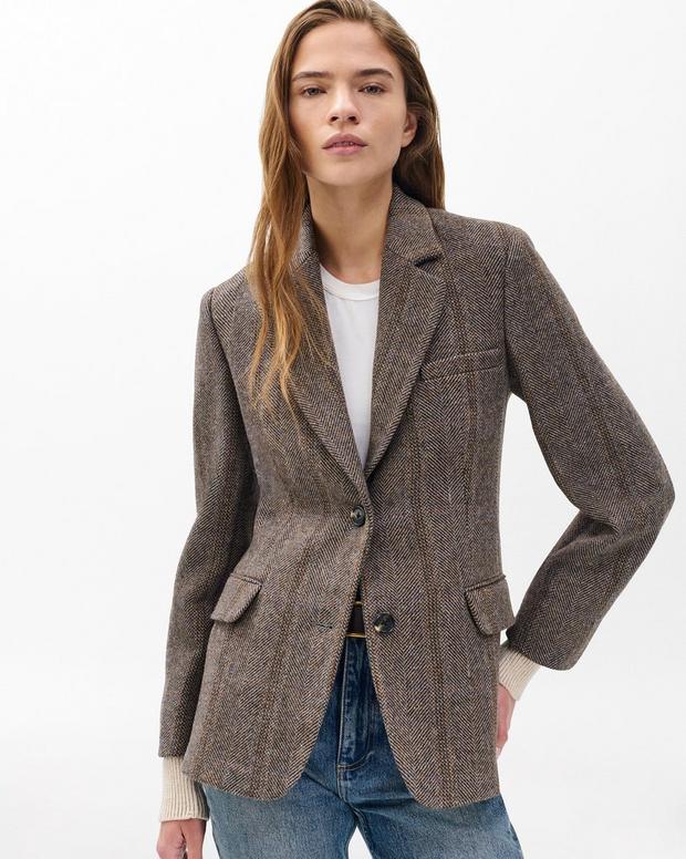 Frank Mixed-Media Plaid Wool Blend Blazer with Detachable Sweater Insert