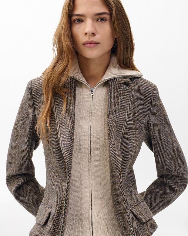 Frank Mixed-Media Plaid Wool Blend Blazer with Detachable Sweater Insert